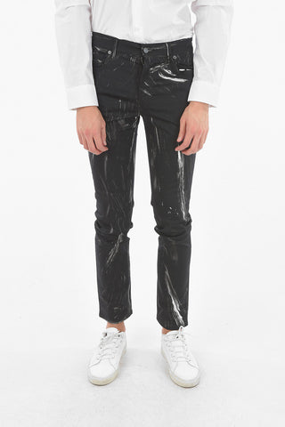 COUTURE! Pantaloni 5 Tasche Stampati Effetto Pennellate con Logo