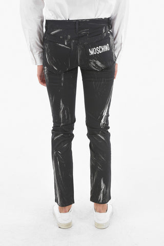 COUTURE! Pantaloni 5 Tasche Stampati Effetto Pennellate con Logo