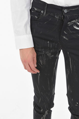 COUTURE! Pantaloni 5 Tasche Stampati Effetto Pennellate con Logo