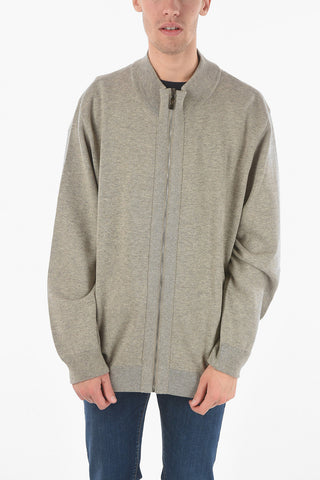 Maglia Mock Neck in Misto Cotone con Zip Frontale