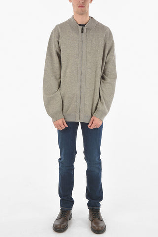 Maglia Mock Neck in Misto Cotone con Zip Frontale