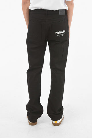 Denim Cargo Pants with Embroidered Logo