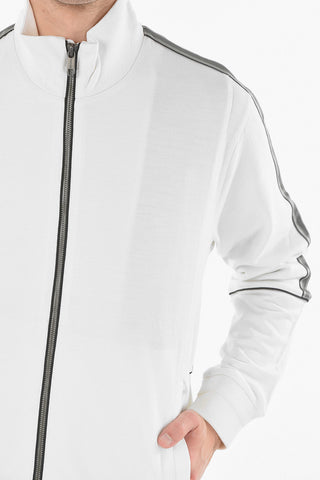 TM ZZEGNA Felpa Mock Neck in Lana con Bande Laterali a Contrasto