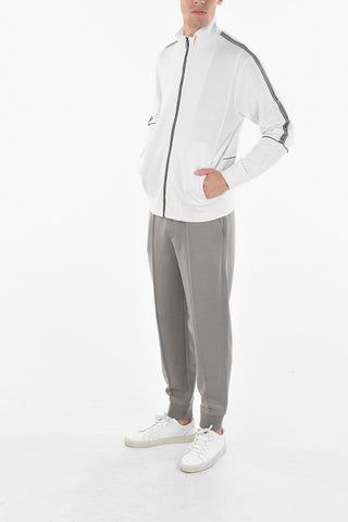 TM ZZEGNA Felpa Mock Neck in Lana con Bande Laterali a Contrasto