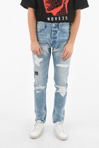 Vintage Effect Distressed Slim Fit Jeans