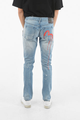 Vintage Effect Distressed Slim Fit Jeans