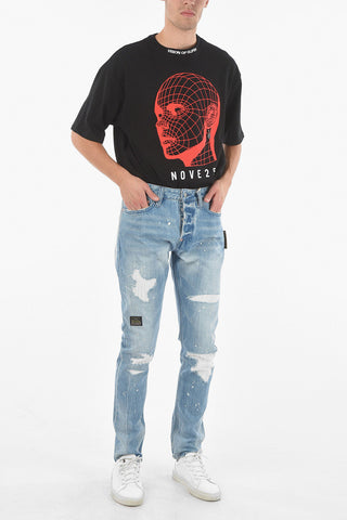 Vintage Effect Distressed Slim Fit Jeans