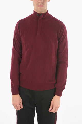Mock Neck Virgin Wool Blend Sweater with Half Zip