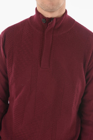 Mock Neck Virgin Wool Blend Sweater with Half Zip
