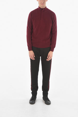 Mock Neck Virgin Wool Blend Sweater with Half Zip