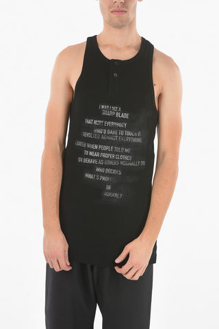 Sleeveless Henley Top With Vintage Effect Print