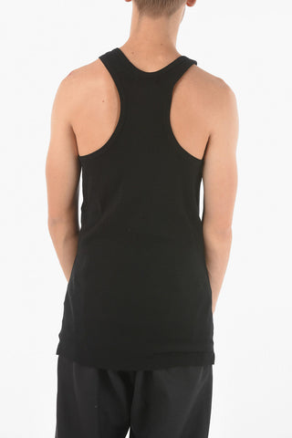 Sleeveless Henley Top With Vintage Effect Print