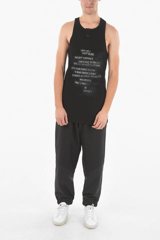 Sleeveless Henley Top With Vintage Effect Print