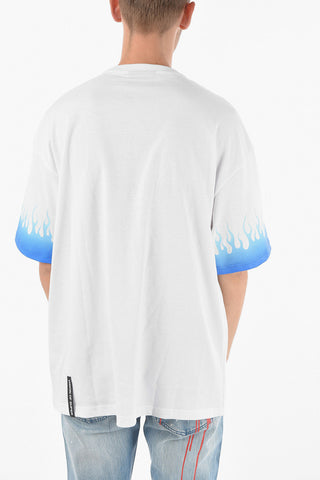 Embroidered Logo Crewneck T-shirt With Flame Printed Sleeves