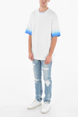 Embroidered Logo Crewneck T-shirt With Flame Printed Sleeves