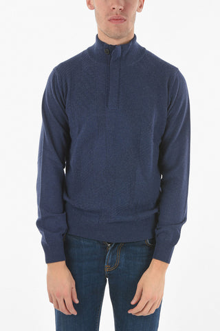 Mock Neck Virgin Wool Blend Sweater with Half Zip