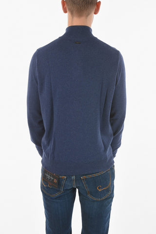 Mock Neck Virgin Wool Blend Sweater with Half Zip