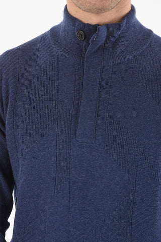 Mock Neck Virgin Wool Blend Sweater with Half Zip