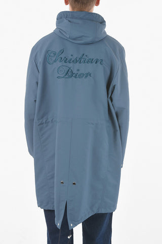 HOMME Nylon Z CAPUCHE Hooded Parka with Lettering Logo Embroidery