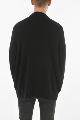 Braided cable-knit COLLEGE Sweater with Maxi logo Embroidery