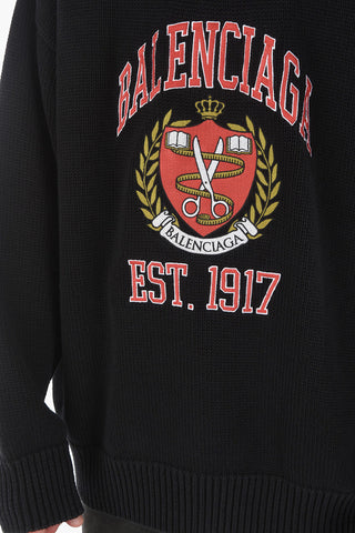 Braided cable-knit COLLEGE Sweater with Maxi logo Embroidery