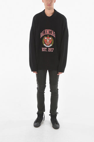 Braided cable-knit COLLEGE Sweater with Maxi logo Embroidery