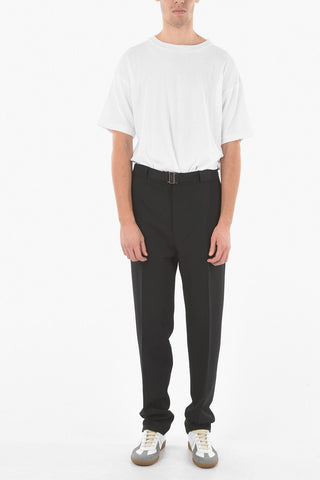 Stretchy Waist Wool Pants With Buckle