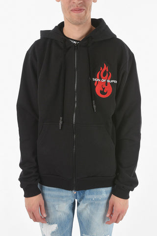 Felpa Zip Con Cappuccio e Maxi Patch Logo