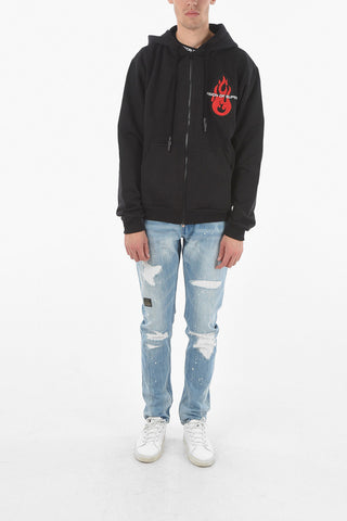 Felpa Zip Con Cappuccio e Maxi Patch Logo