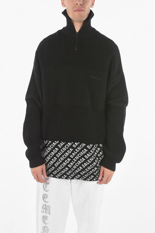 Virgin Wool-blend Oversized Half-zip Sweater with Monogram Jacquard Detailing