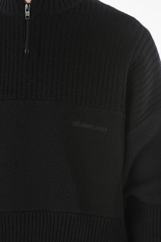 Virgin Wool-blend Oversized Half-zip Sweater with Monogram Jacquard Detailing
