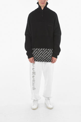Virgin Wool-blend Oversized Half-zip Sweater with Monogram Jacquard Detailing