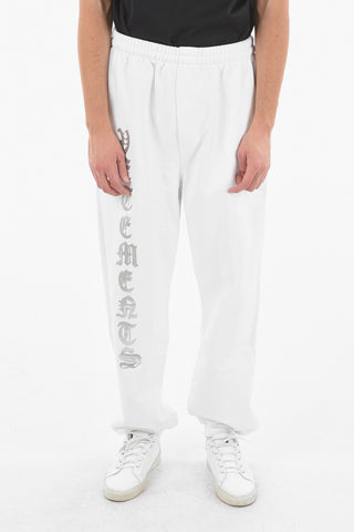 Brushed Cotton Joggers With Silver Logo Print
