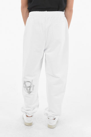 Brushed Cotton Joggers With Silver Logo Print