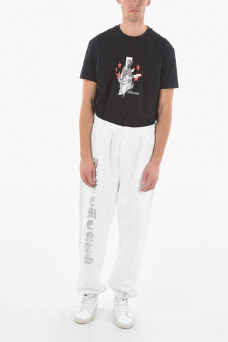 Brushed Cotton Joggers With Silver Logo Print