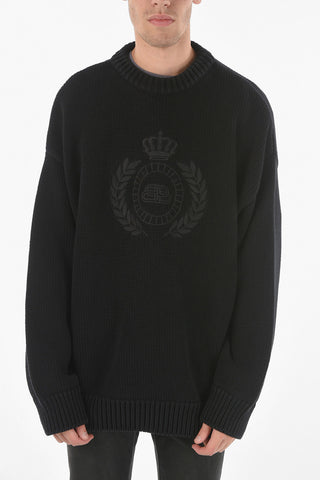 Braided Cable-knit Crewneck Sweater with Embroidered Logo