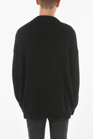 Braided Cable-knit Crewneck Sweater with Embroidered Logo