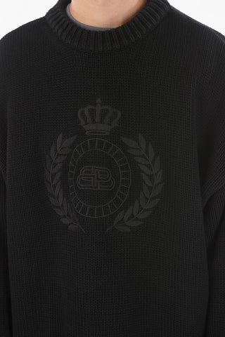 Braided Cable-knit Crewneck Sweater with Embroidered Logo