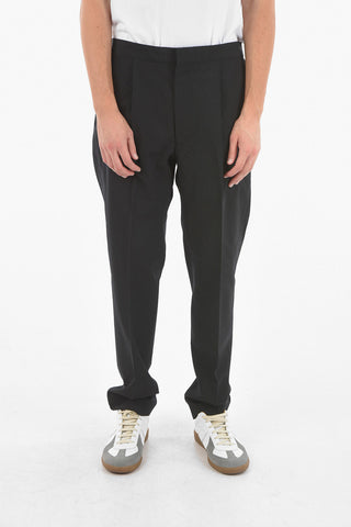 Pleated Wool Silk Blend Pants With Elastic Waist