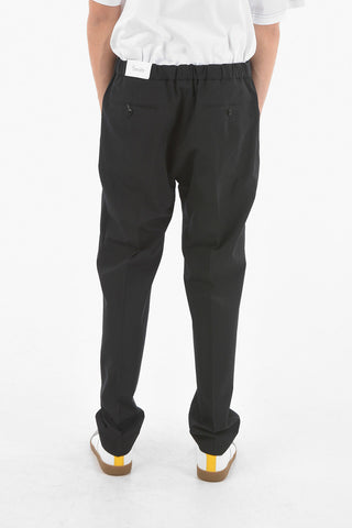Pleated Wool Silk Blend Pants With Elastic Waist
