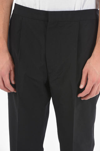 Pleated Wool Silk Blend Pants With Elastic Waist