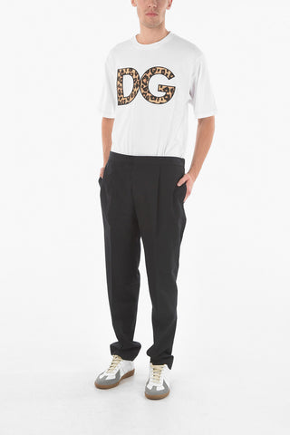 Pleated Wool Silk Blend Pants With Elastic Waist