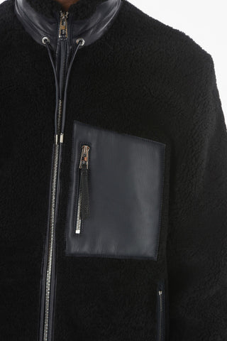 Giubbotto Shearling con Taschino e Coulisse al Collo
