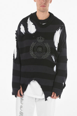 Destructured Braided-knit Sweater with Distressed Detailings