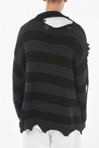 Destructured Braided-knit Sweater with Distressed Detailings