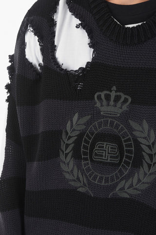 Destructured Braided-knit Sweater with Distressed Detailings