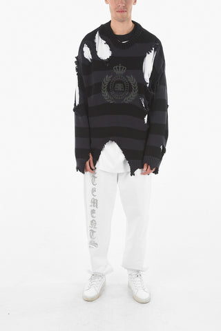 Destructured Braided-knit Sweater with Distressed Detailings