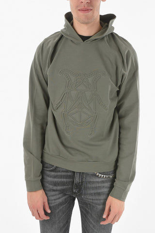 CC COLLECTION Crew Neck Embossed Motif ROMAO Hooded Sweatshirt