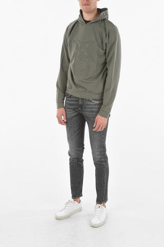 CC COLLECTION Crew Neck Embossed Motif ROMAO Hooded Sweatshirt