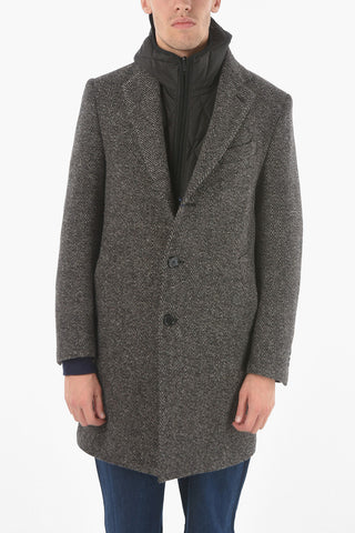 Herringbone Virgin Wool Coat with Removable Padded Vest